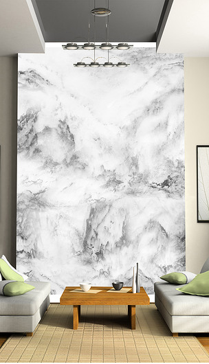 新中式水墨山水石纹大理石纹玄关背景墙