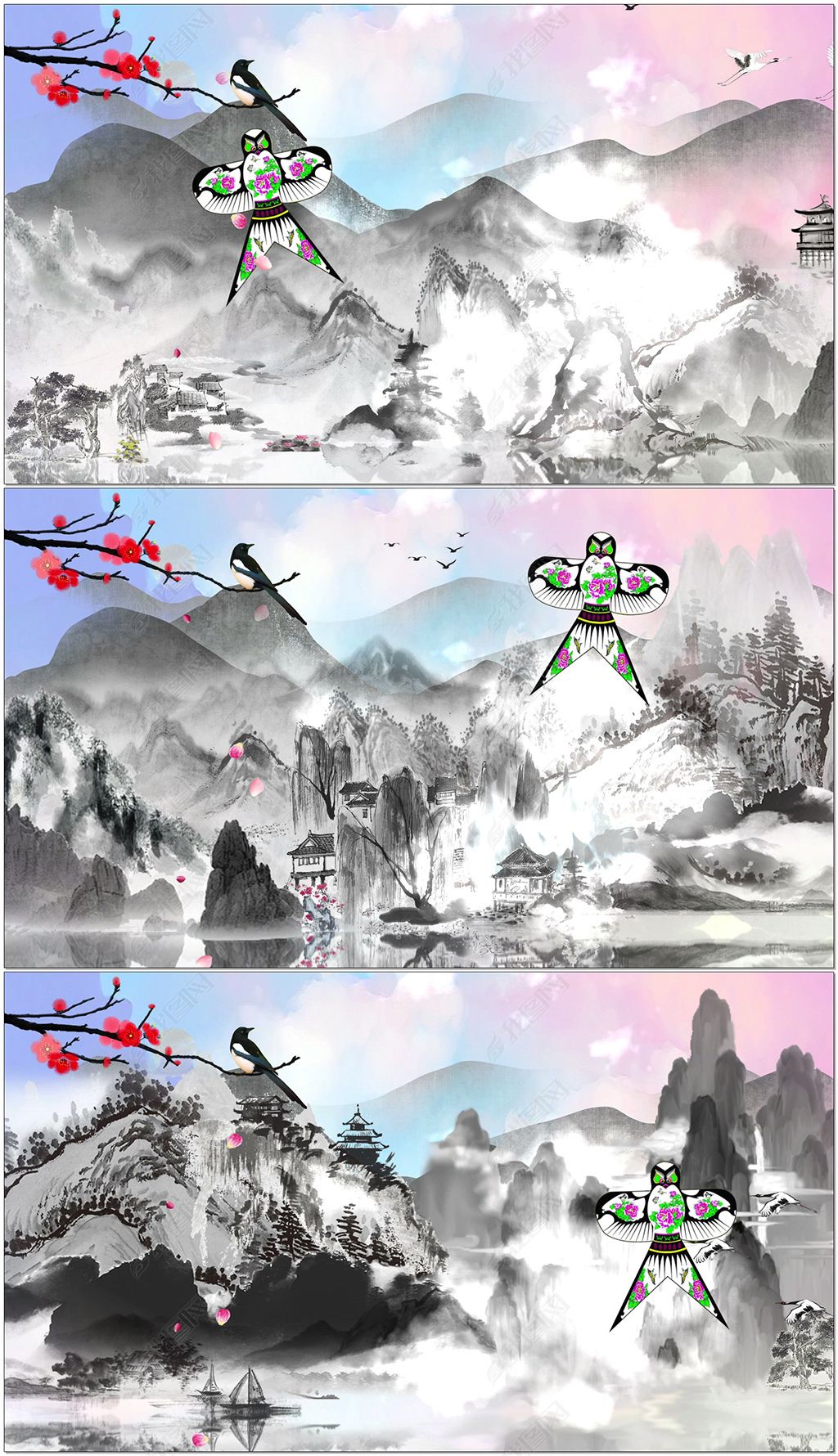 风筝误中国风古典山水画舞台舞蹈背景视频