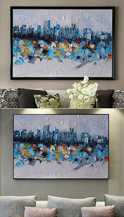 横幅城市装饰画|纯手绘时代城市抽象横幅装饰油画