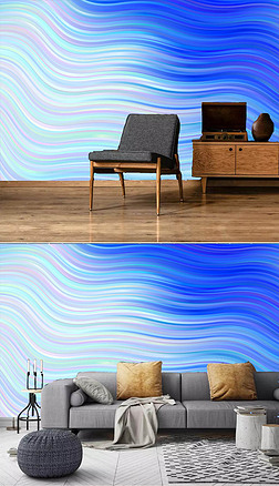 北欧简约几何渐变蓝色抽象线条背景墙壁画