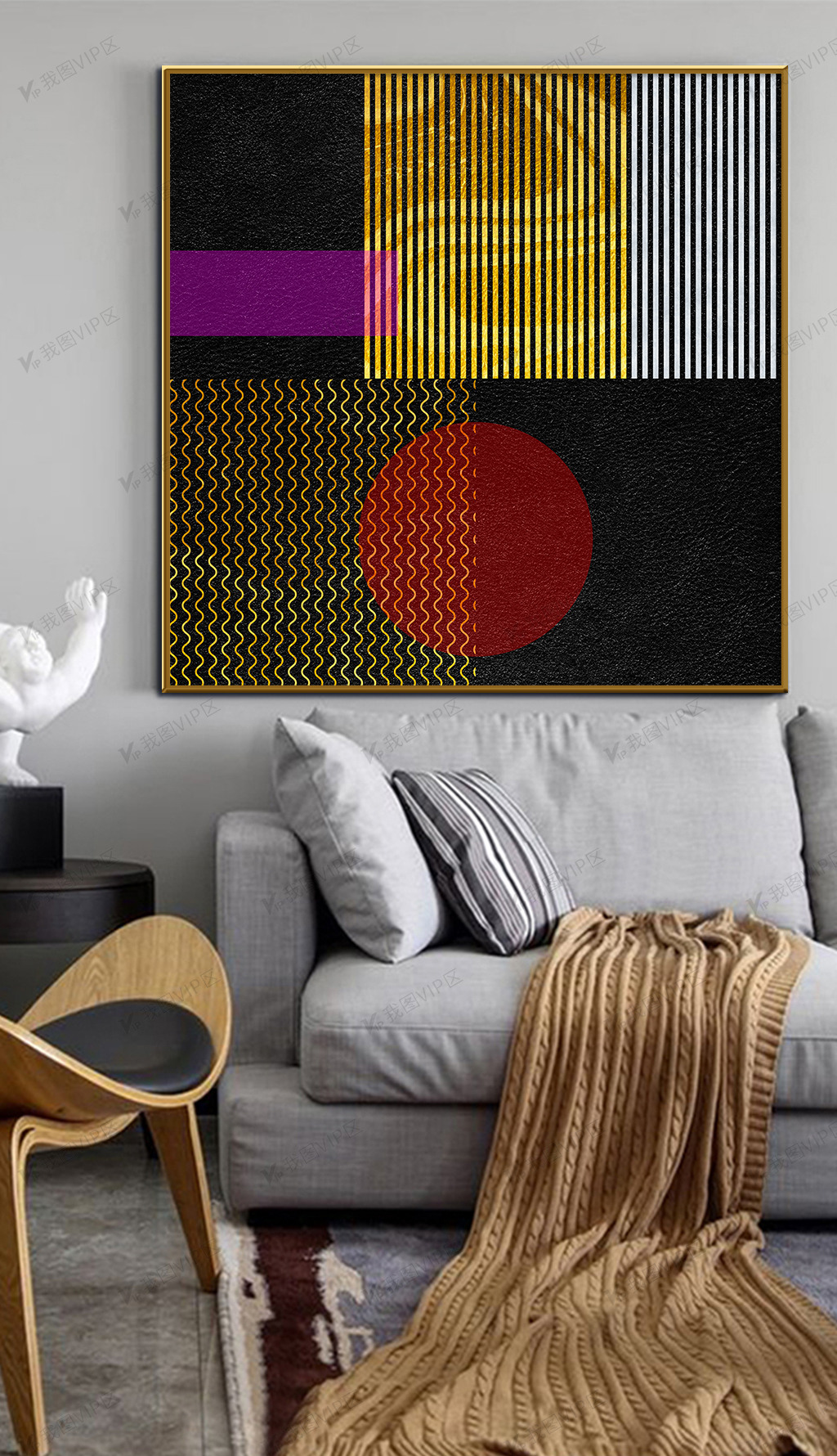 北欧轻奢金色质感几何图案抽象艺术装饰画