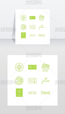 向量集绿色和有机产品标签和徽章与新鲜和健矢量图
