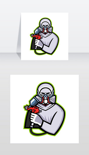 原创工业喷漆吉祥物吉祥物图标插图工业喷油漆工矢量图版权可商用