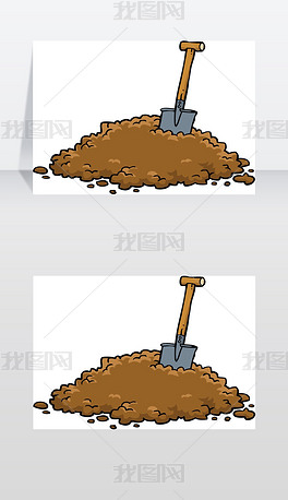 铲在一堆土上的白色背景矢量图铲成一堆土