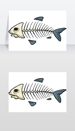 原创卡通涂鸦鱼骨架上的白色背景矢量图