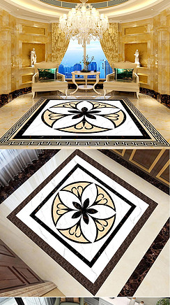 原创新中式大理白玉祥云图案水刀地面拼花版权可商用