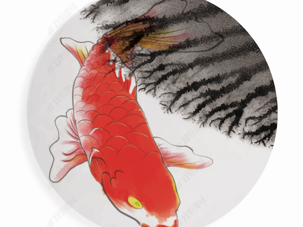 意境新中式抽象水墨鱼装饰画无框画下载-编号21084395