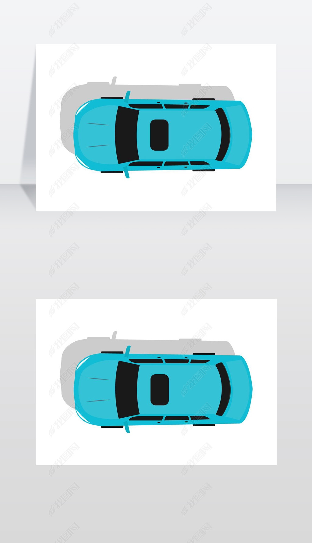 蓝色汽车顶视图平面设计矢量插图蓝色汽车从矢量图