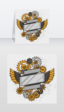 蒸汽朋克拼贴的金属齿轮涂鸦风格蒸汽朋克拼矢量图