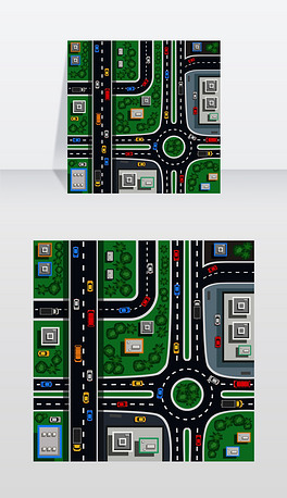 交通城市道路交叉口顶视图平面海报平面图详矢量图