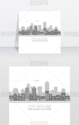 黑色现代城市景观天际线海报与住宅和商业建矢量图