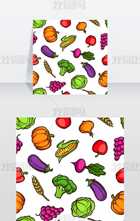 收获无缝模式秋季插图与季节性水果和蔬菜收矢量图