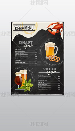 啤酒黑板菜单啤酒黑板菜单与不同类型的饮料矢量图