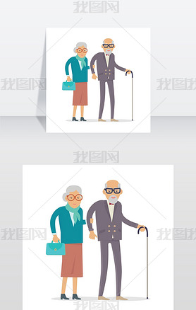 老年人独自行走快乐的老男人女人老年人独自矢量图