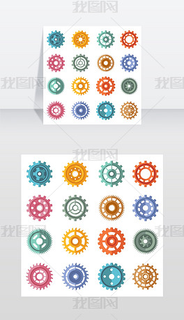 各种风格的彩色齿轮组各种风格的彩色齿轮组矢量图