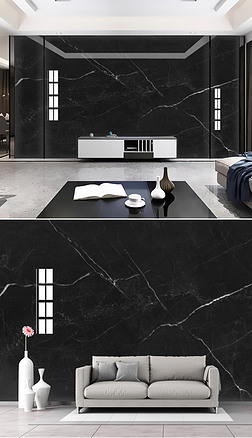 高端大理石纹黑色大板石材背景墙