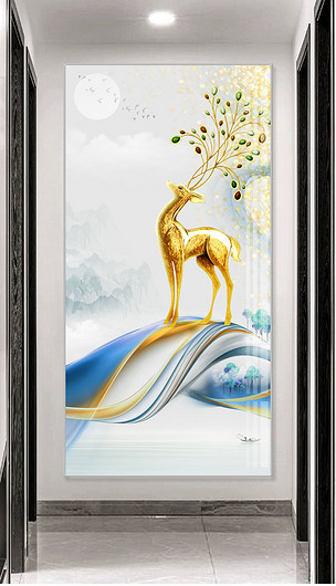 发财鹿黄金鹿抽象艺术玄关背景墙