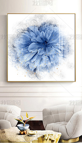 北欧抽象蓝白色水彩油画素描花卉花朵装饰画