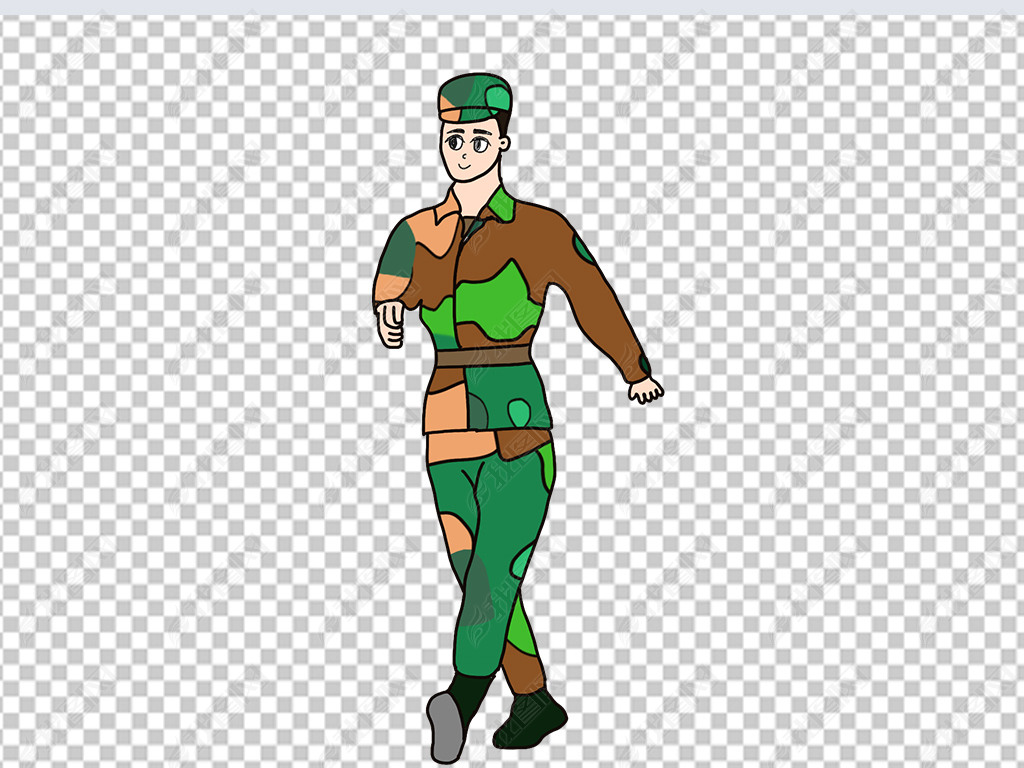 军训学生装饰元素手绘卡通男孩军训迷彩服原创元素