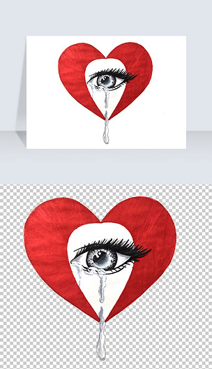 红色爱心眼睛流泪png