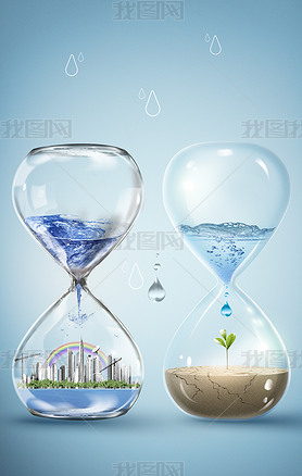玻璃瓶沙漏节约用水保护环境保护地球背景图