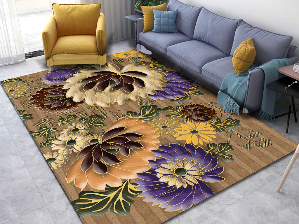 欧式古典花纹富贵轻奢花卉卷草复古地毯图案设计