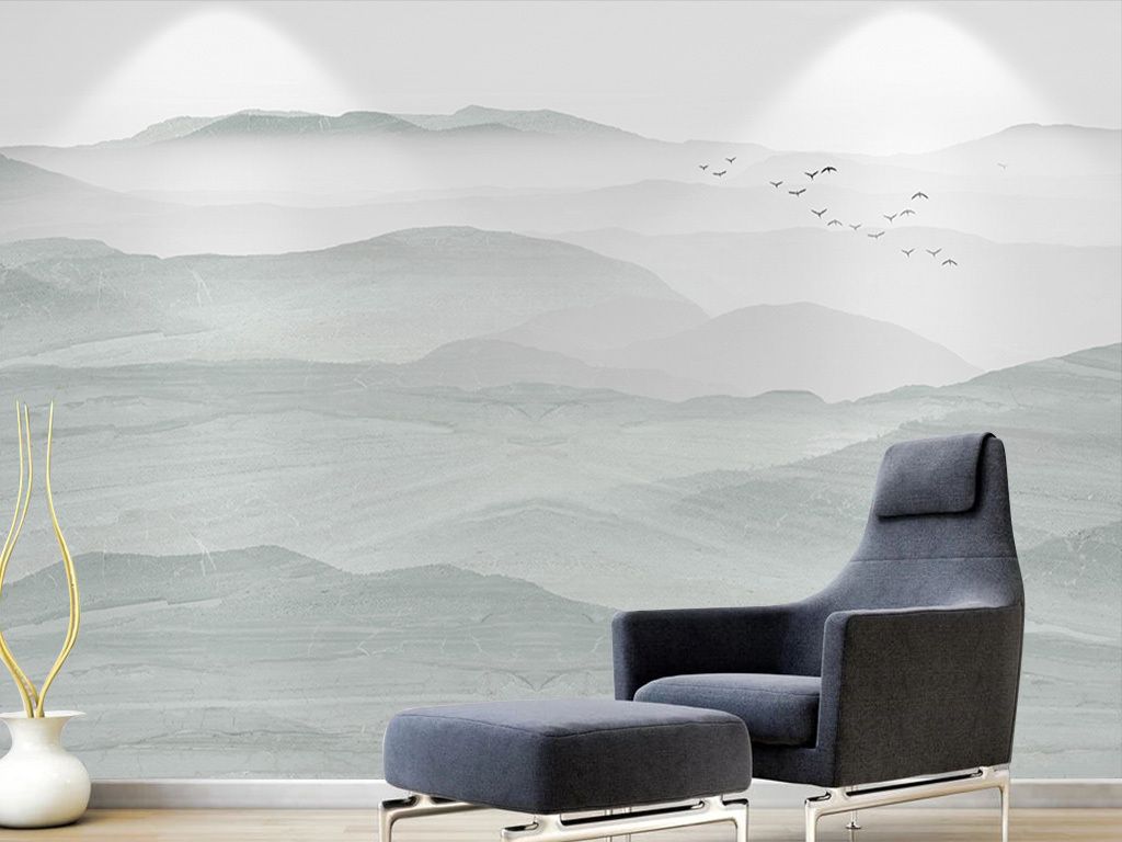 现代简约大气浅灰群山大理石纹电视背景墙大板