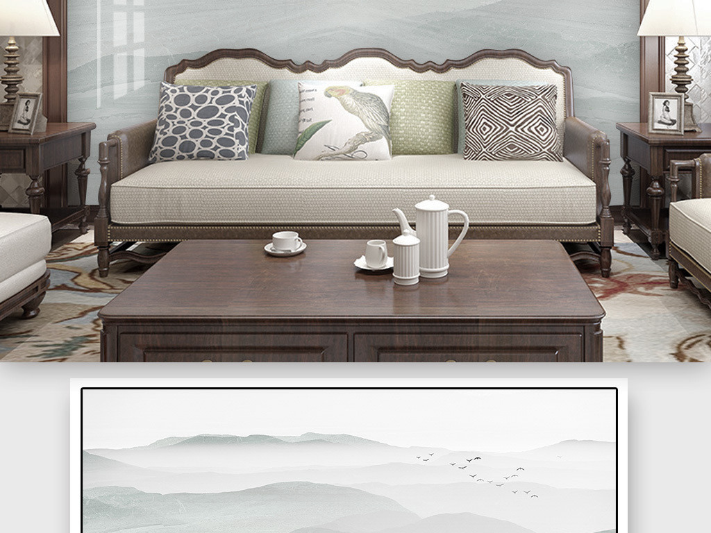 现代简约大气浅灰群山大理石纹电视背景墙大板