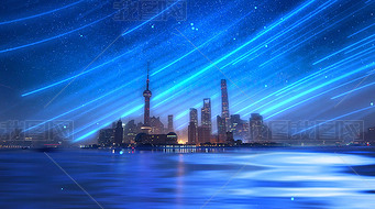 魅力上海之夜东方明珠城市之夜流星雨LED背景视频