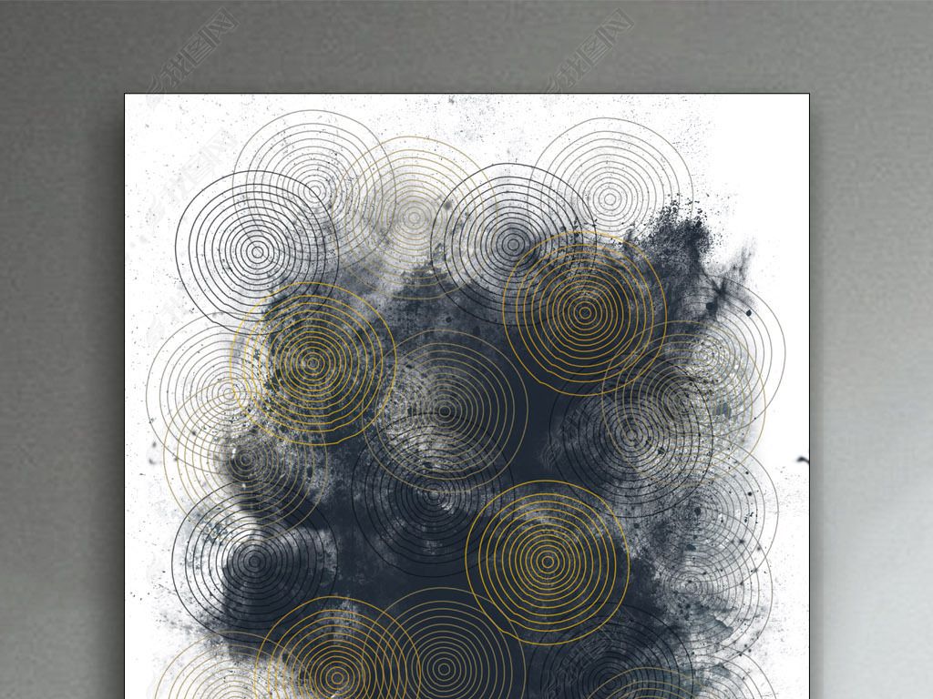 点滴墨迹斑痕抽象复古新中式意境圆圈装饰画