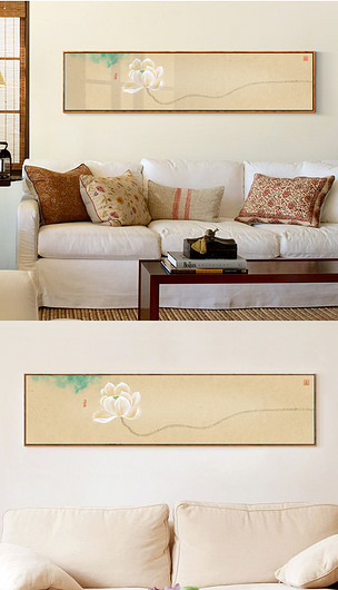 禅意新中式手绘水墨荷花装饰画现代简约荷花