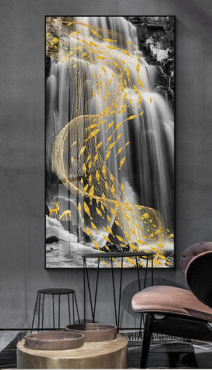 现代简约抽象线条流水生财轻奢玄关晶瓷画装饰画