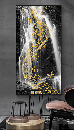 现代简约抽象线条流水生财轻奢玄关晶瓷画装饰画