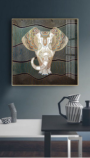 现代北欧风抽象几何金箔线条大象装饰画