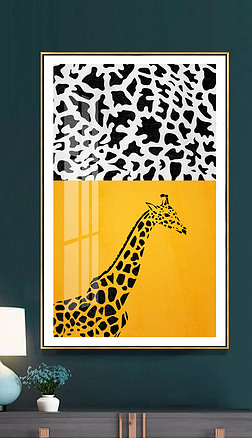 北欧简约现代抽象长颈鹿客厅装饰画晶瓷画