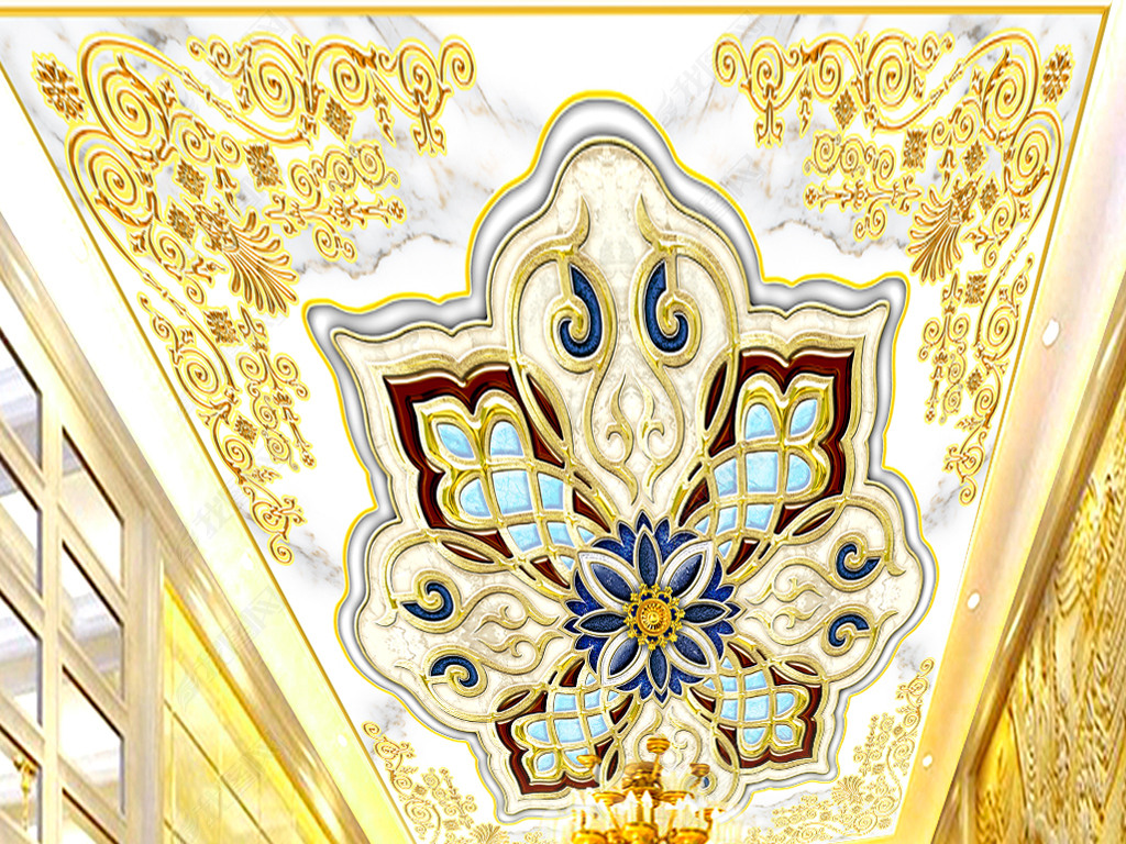 黄金穹顶花纹宫廷式天顶壁画下载-编号23046863-花纹吊顶-我图网