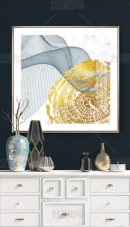 现代简约抽象线条金色年轮大理石轻奢北欧装饰画