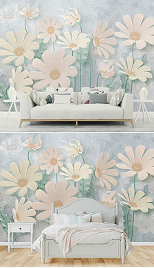 粉色高贵背景背景墙|简约唯美3d立体粉色花浮雕装饰背景墙壁画