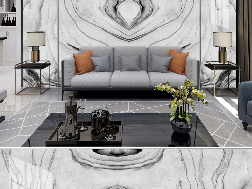 现代抽象大理石纹背景墙法国木纹灰大理石墙