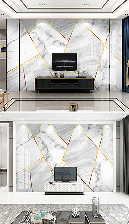 色块方块墙绘背景墙背景墙|原创现代简约爵士白大理石纹几何方块背景