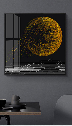 现代简约抽象文艺科技感鎏金时尚黑宇宙背景装饰画