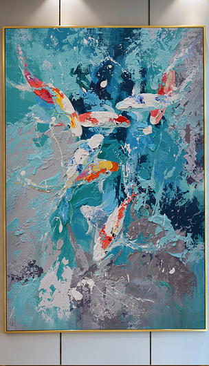 现代喷溅抽象九鱼油画艺术玄关