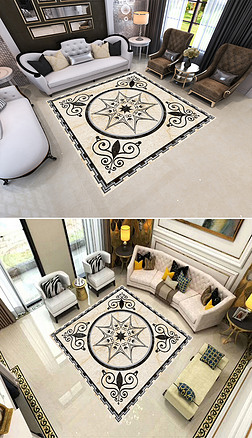 大理石地板砖素材地面装饰|新中式花纹大理石地毯地拼花