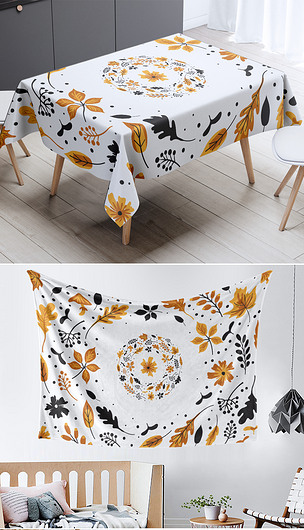 现代简约小清新手绘叶子花卉桌布茶几布台布