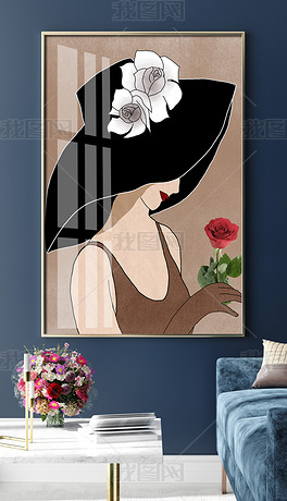 现代手绘抽象人物北欧现代晶瓷画客厅装饰画