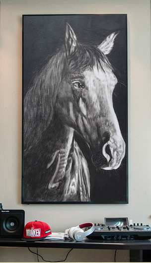 纯手绘黑白单色马油画艺术玄关