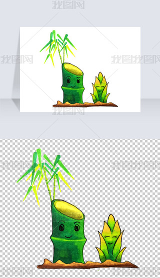 卡通手绘创意竹子竹笋png