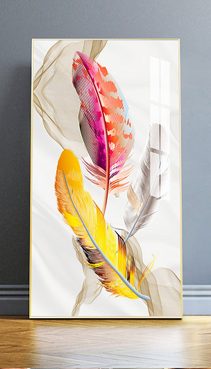 现代简约抽象创意艺术金色羽毛玄关装饰画