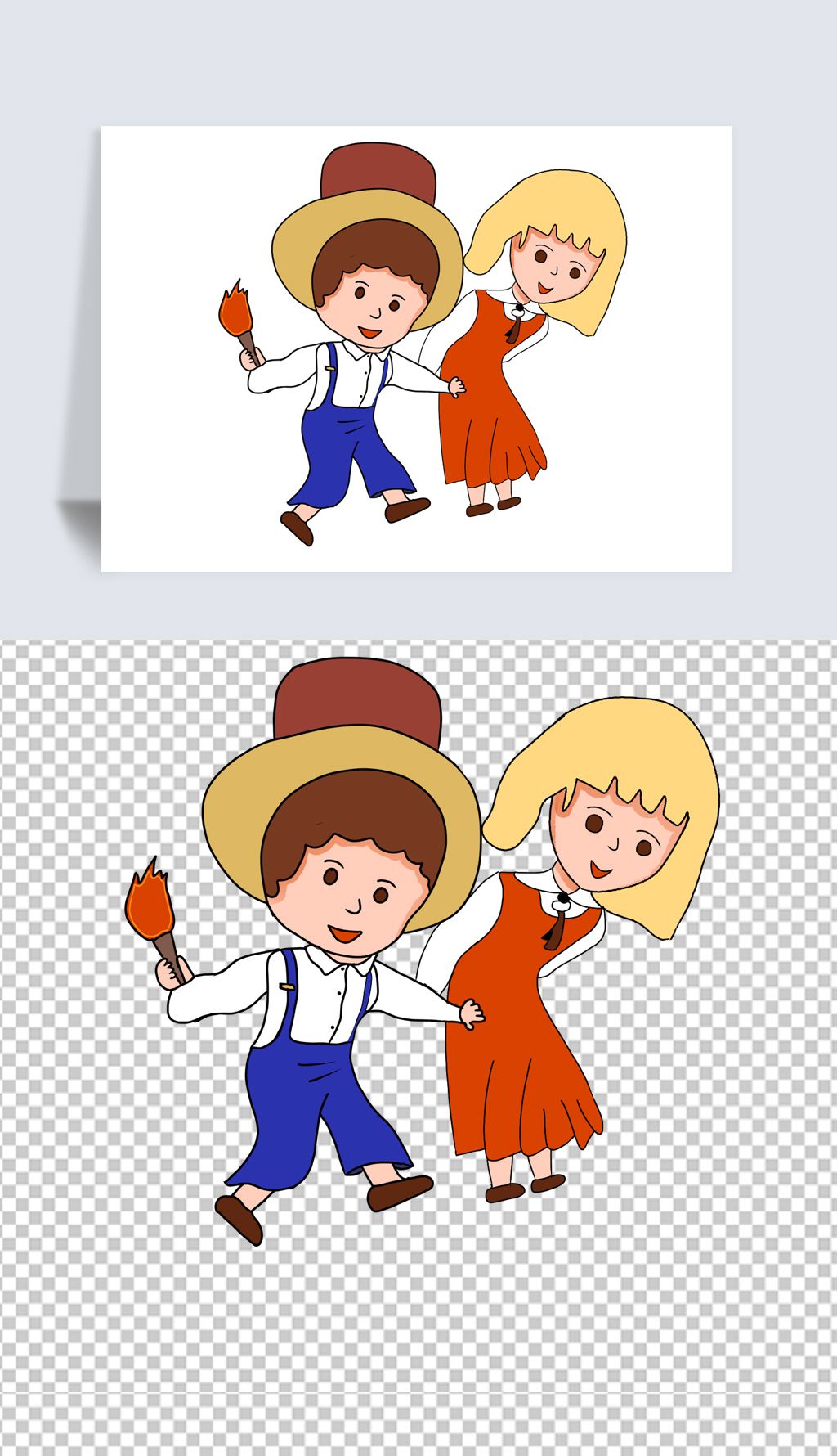 汤姆索亚历险记元素卡通男孩女孩手绘