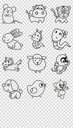 手绘线描简洁12生肖十二生肖cdr矢量图